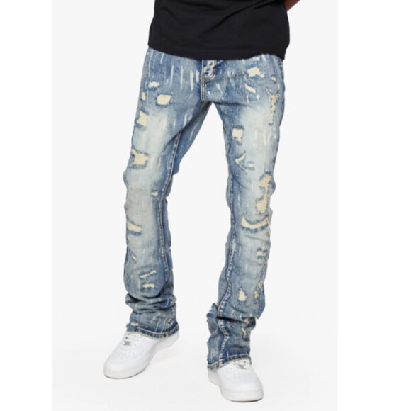 Men’s 6th NBRHD Stacked Jeans River Valley Light Blue Washed Denim Size 30 - Picture 1 of 5